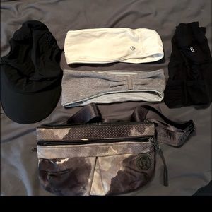 Lululemon running hat, 2 ear warmer headbands, convertible running mitts